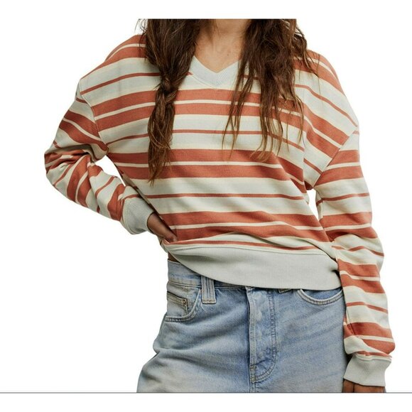 Free People Classic Striped Sweatshirt NWOT Sz Large - Picture 2 of 6